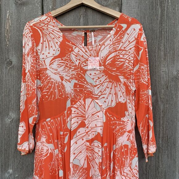 FREE PEOPLE First Kiss Maxi Dress NWT Sz Large Orange Floral Rayon Bohemian - Picture 6 of 16